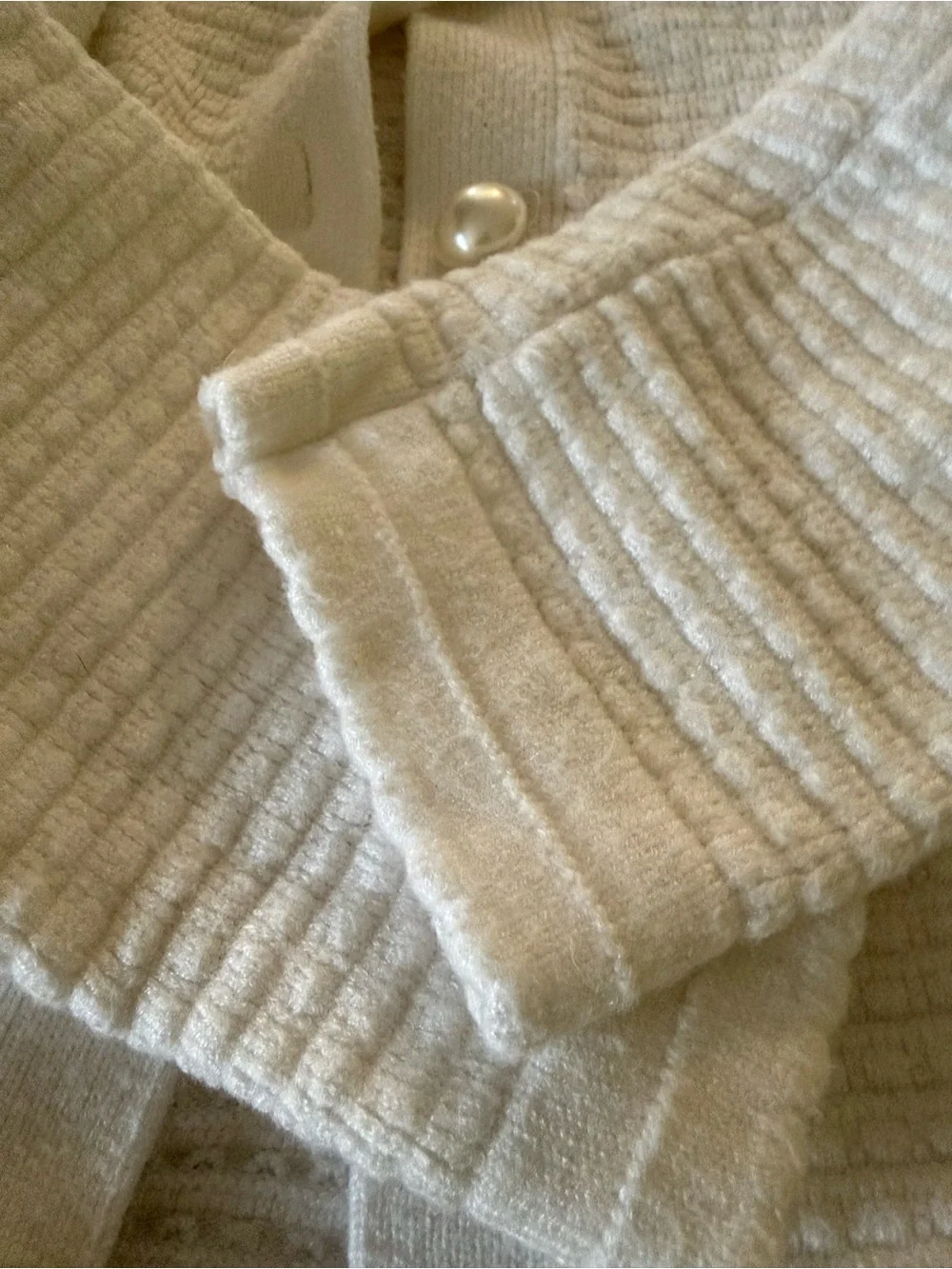 Sioni Ivory Textured Pearl-Button Cardigan